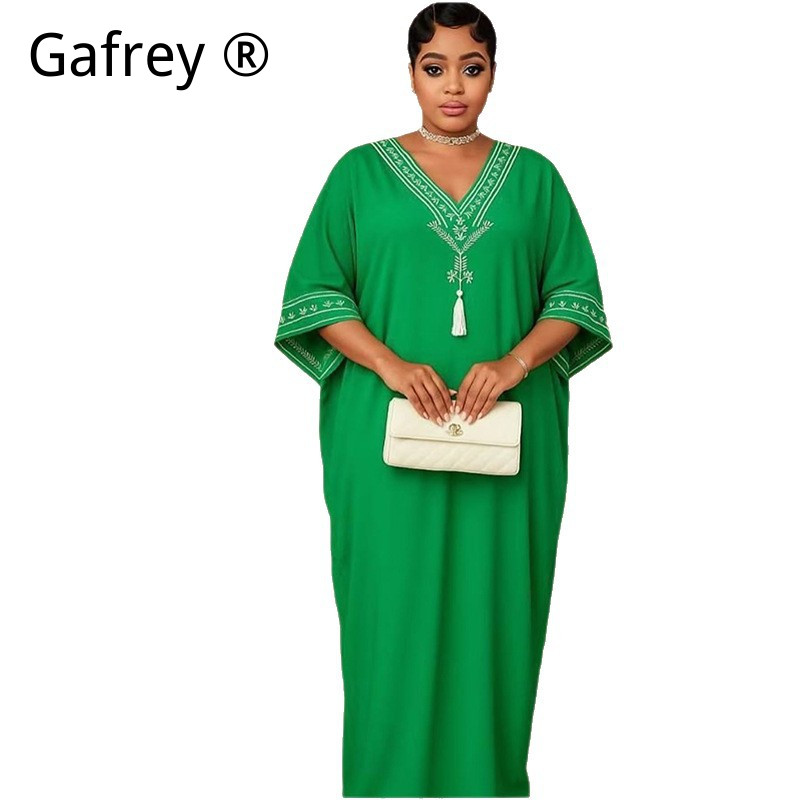 Ethnic Style Dresses - Abaya Cetak Timur Tengah Wanita V-Neck