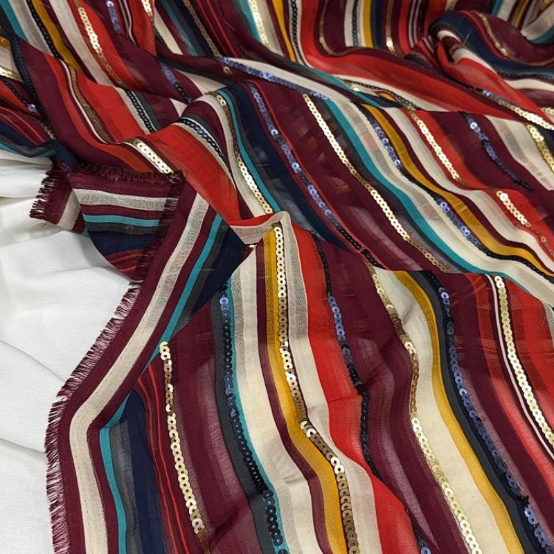 Ethnic Fashion Designer - Kain Payet Bordir Bergaris Warna-warni Gaya