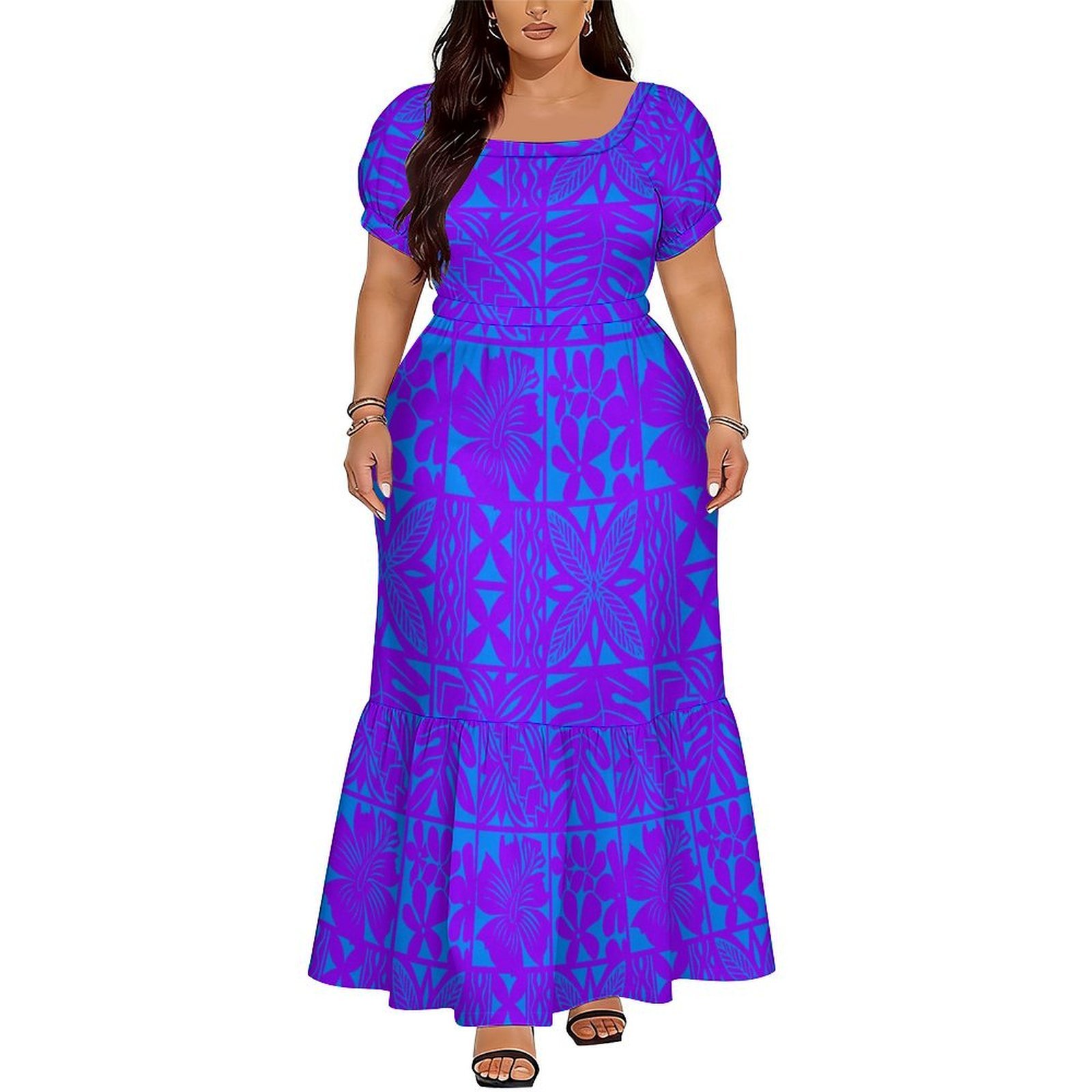 Ethnic Style Dresses - Gaun Panjang V-Neck Elegan Terlaris untuk