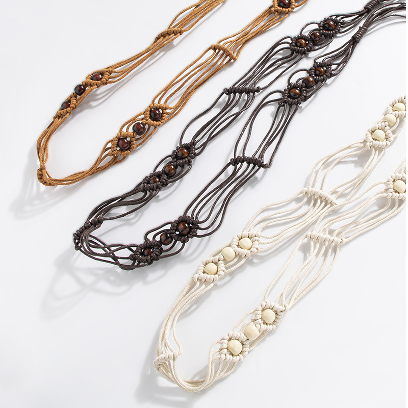 Ethnic Boho Fashion - Sabuk Wanita Manik-manik Kayu Motif Bunga