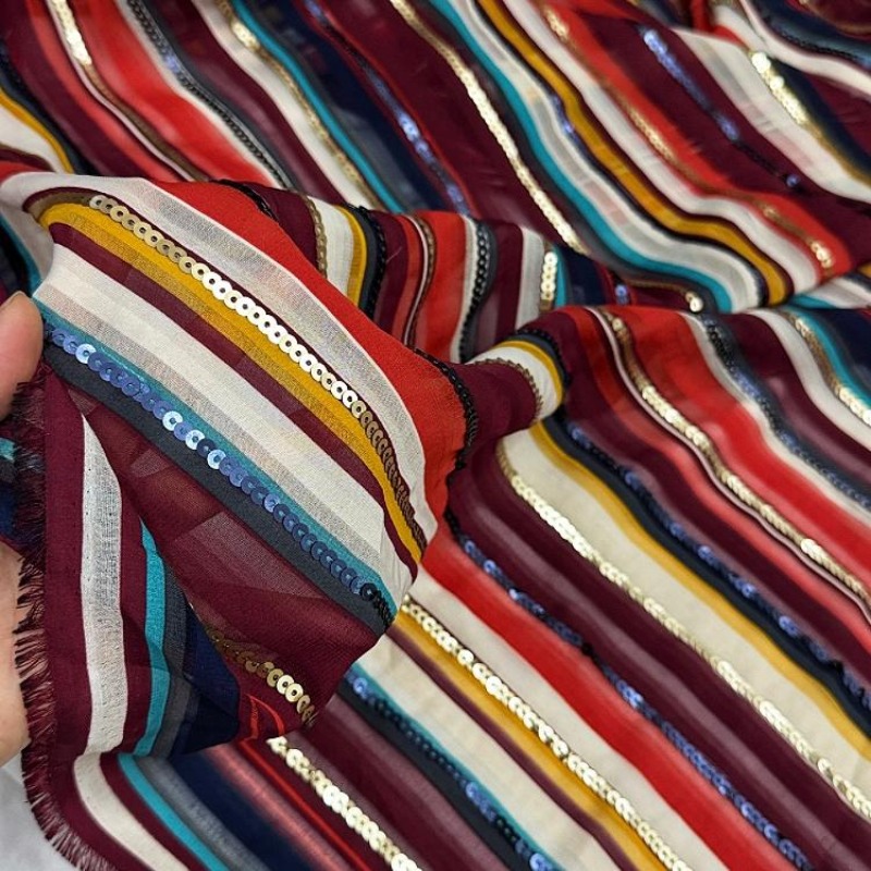 Kain Payet Bordir Bergaris War - Ethnic Fashion Designer ulasan dan harga
