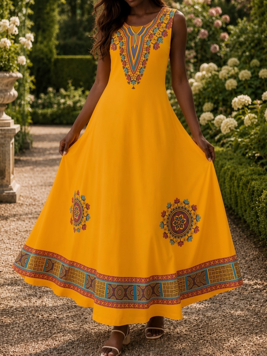 Gaun Maxi Wanita Motif Afrika  - Ethnic Boho Fashion ulasan dan harga