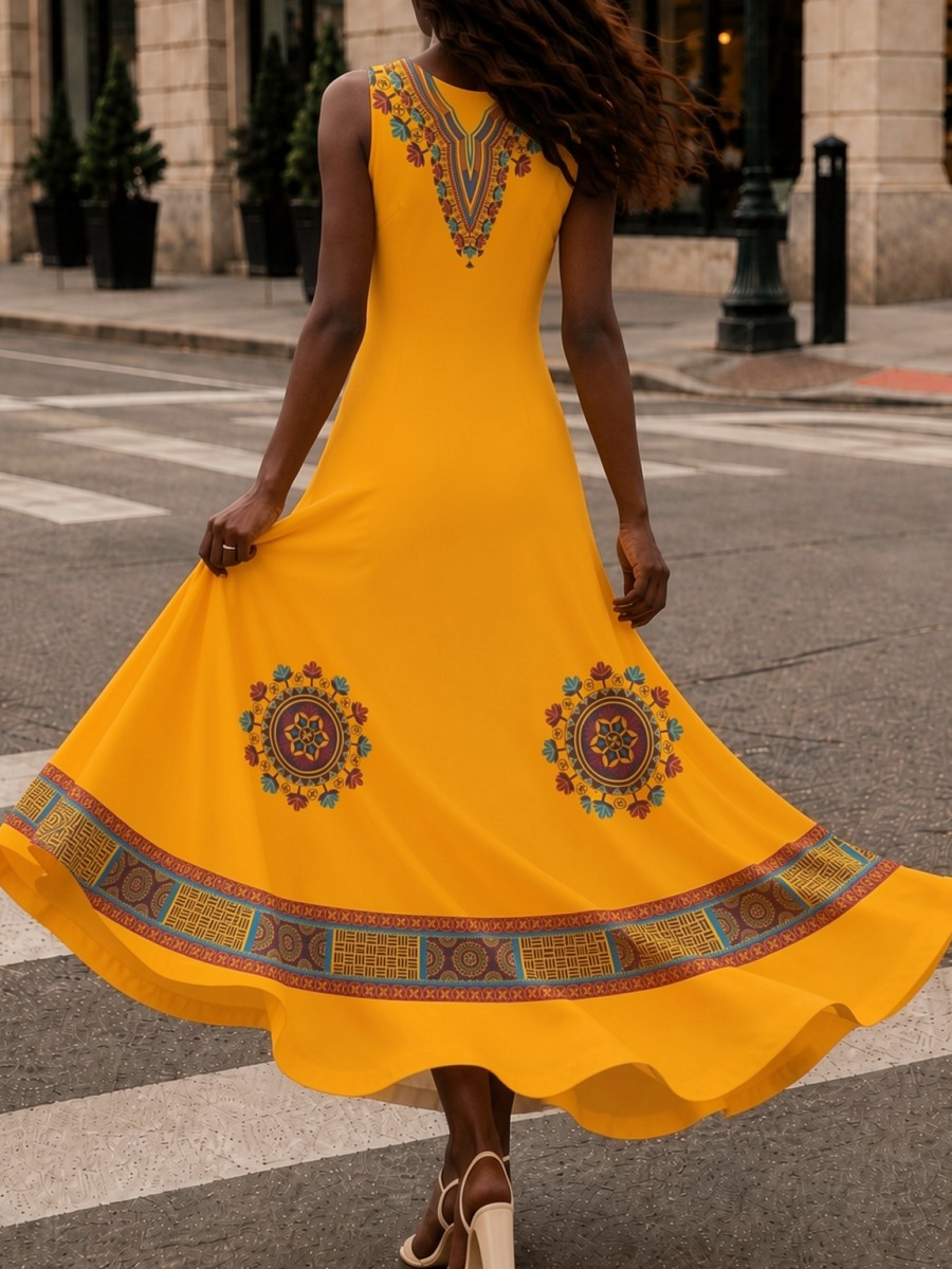 Gaun Maxi Wanita Motif Afrika  - Ethnic Boho Fashion ulasan dan harga