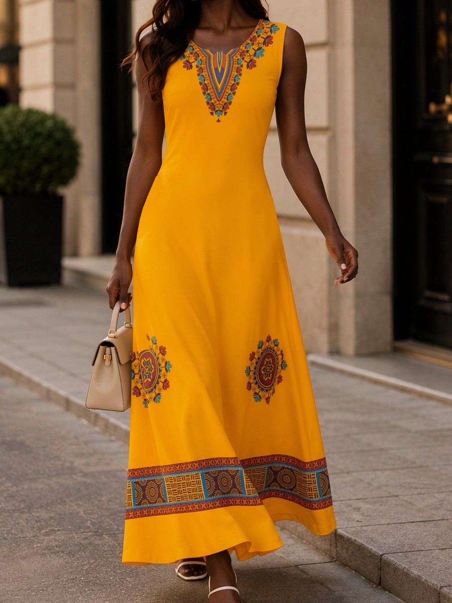 Gaun Maxi Wanita Motif Afrika  - Ethnic Boho Fashion ulasan dan harga