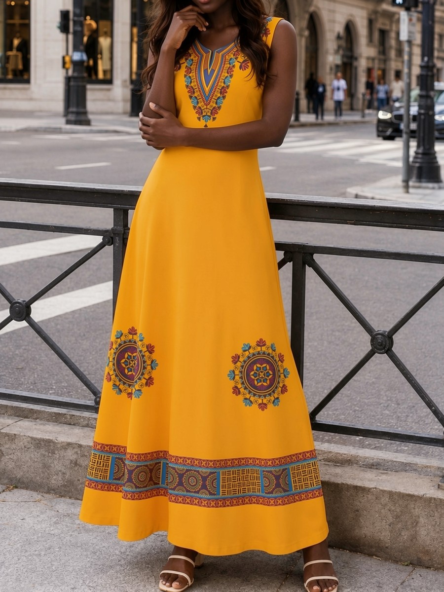 Gaun Maxi Wanita Motif Afrika  - Ethnic Boho Fashion ulasan dan harga