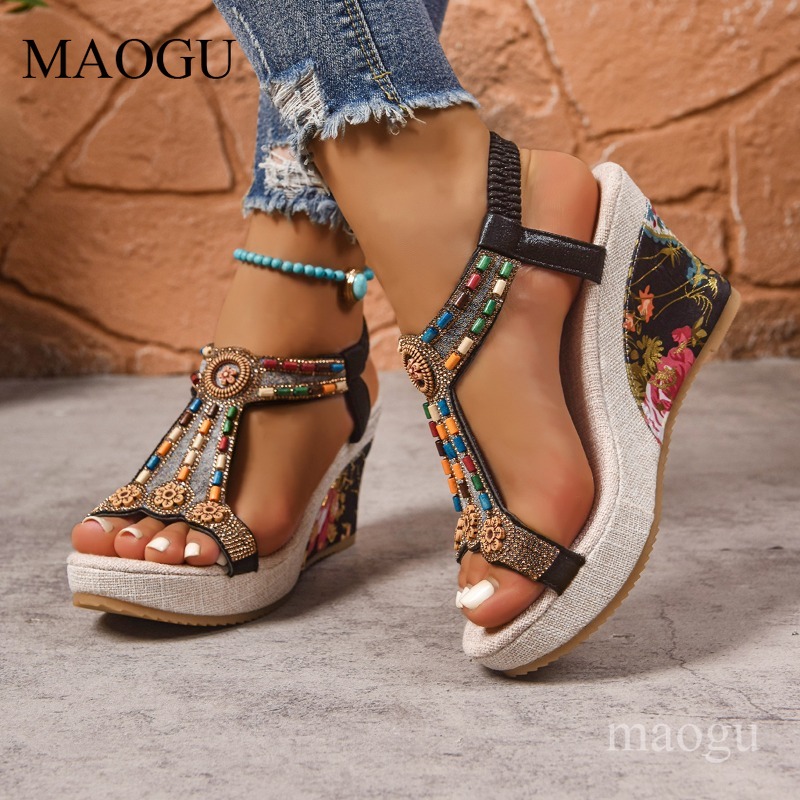 Sandal Wedges Bunga Berhias Ma - Ethnic Boho Fashion ulasan dan harga