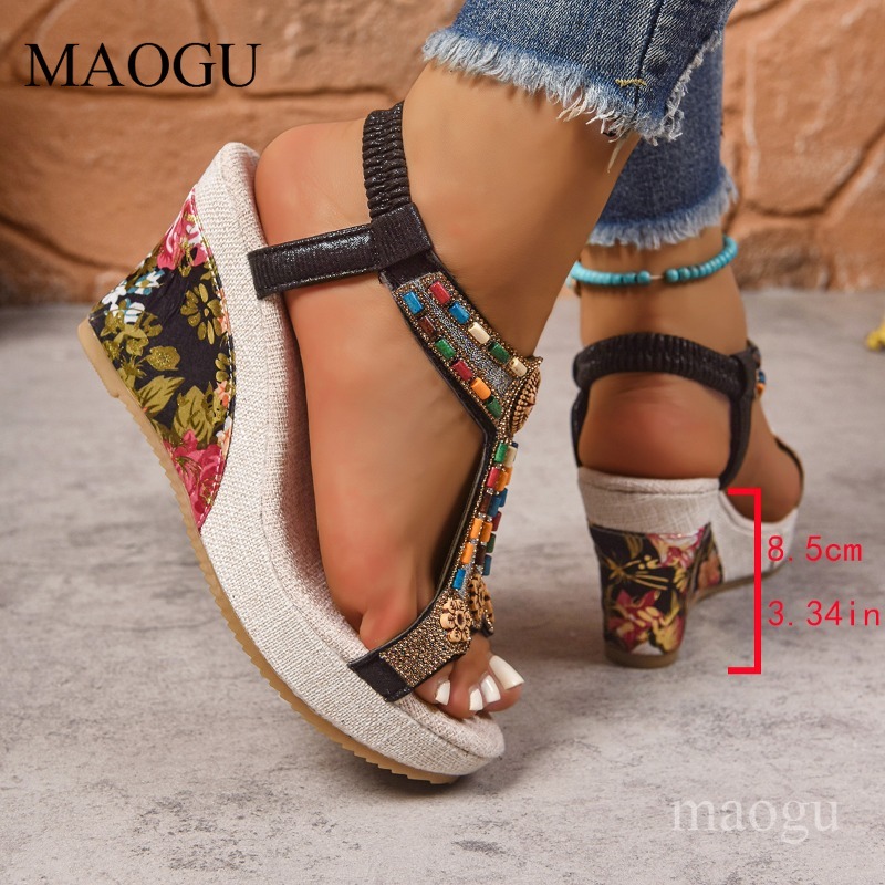 Sandal Wedges Bunga Berhias Ma - Ethnic Boho Fashion ulasan dan harga